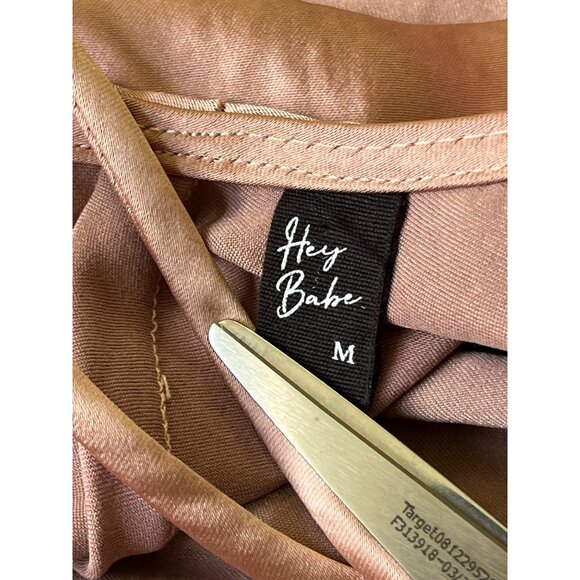 Hey Babe Midi Slip Dress Medium Pink Satin Evening Party Holiday Feminine Flirty - Picture 6 of 11